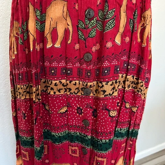 Vintage Bila Dress Women's Medium Rayon Maxi Red Elephant Print - Picture 4 of 5
